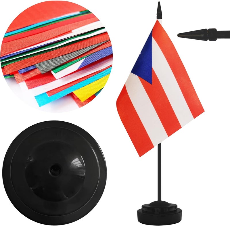 Yamiuo 2 Pack Puerto Rico Desk Flag Set, Puerto Rican Desktop Small Miniature Table Office Flag with 12" Black Pole and Black Base, Offices, Classroom, Home, Festival Decoration (Puerto Rico) - Image 3